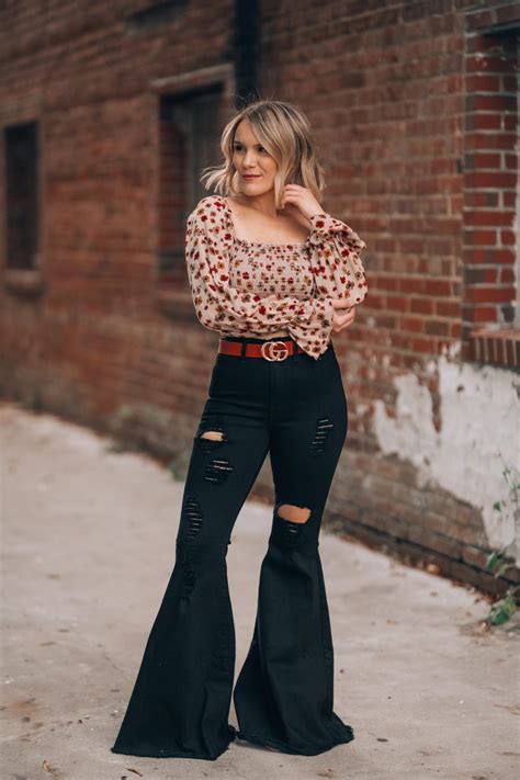 Rodeo Distressed Bell Bottoms Black Southern Alternative Bell