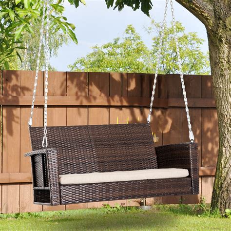 2 Person Outdoor Wicker Hanging Porch Swing Bench With Cushion