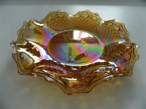 Vintage Carnival Glass Platter Plate 10 Marigold Amber Ruffled Edge