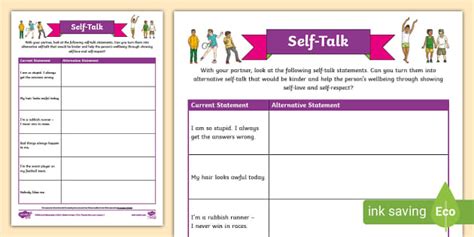 Positive Self Talk Activity Worksheet Teacher Made