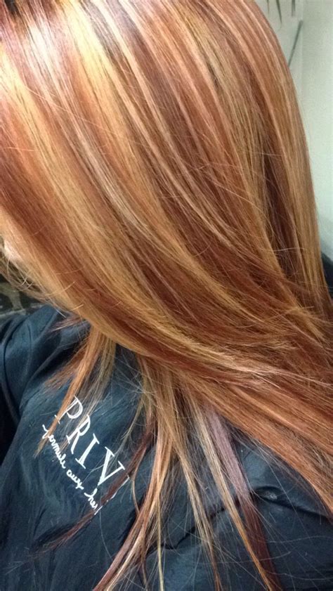 Copper Red Hair Color With Golden Blonde Highlights Red Hair With