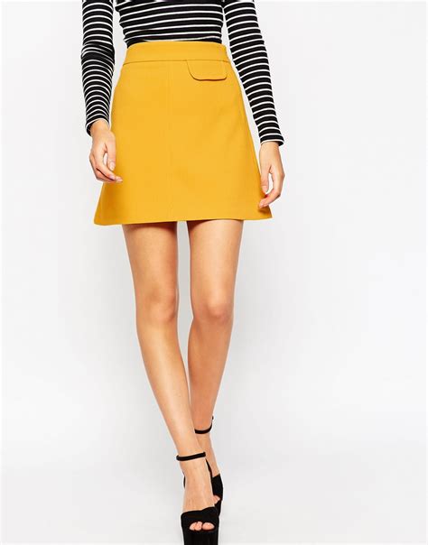Lyst Asos A Line Skirt With Pocket Detail In Yellow