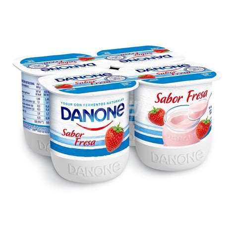Danone Yogur Con Sabor A Fresa Y Fermentos Naturales 4 X 125 G