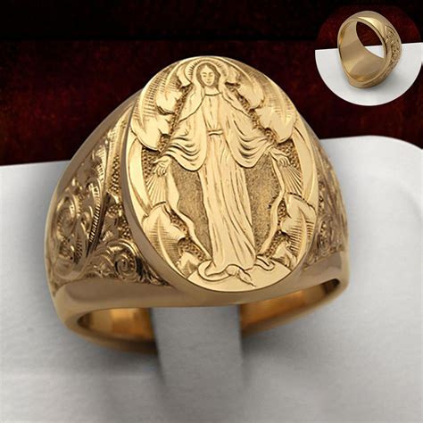 Ring Jewelry Catholic Ring Christian Men Carving Gold Party Jesus