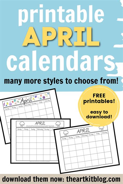 Wow Free April Calendar Printables The Art Kit