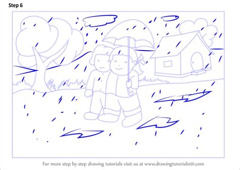 Learn How To Draw Rainy Season Scene Rainy Season Step By Step