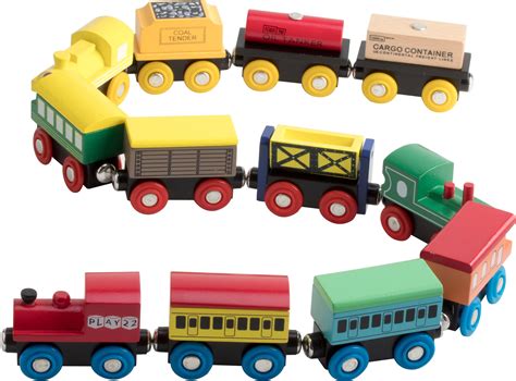 Wooden Train Set 12 Pcs Magnetic Includes 3 Engines Toy Train Sets For