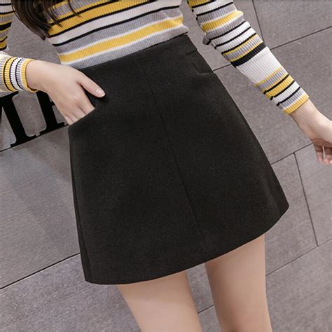 2018 fashion women autumn winter woolen skirt female high waist a line skirt casual short skirt