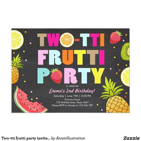 Two Tti Frutti Party Invite Tutti Fruity Birthday 2nd