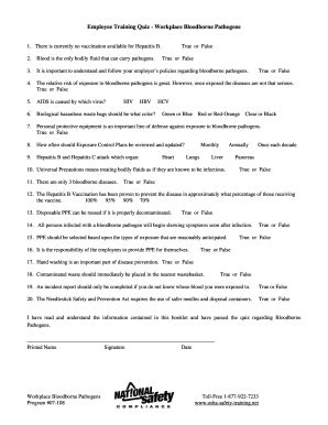 Bloodborne pathogens training & online certification printable certification or get by mail. Quiz Bloodborne Pathogens - Fill Online, Printable ...