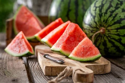 Tasty And Fresh Watermelon In Sunny Day Stock Photo Image Of Piece