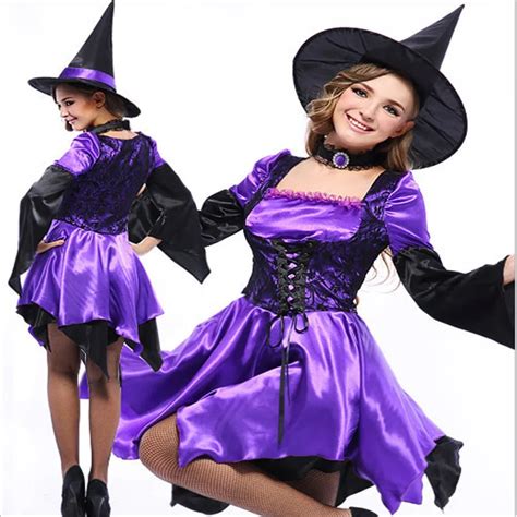 2017 New High Quality Purple Sexy Witch Halloween Costumes For Women Cosplay Fancy Dress Club
