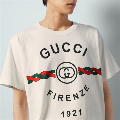 T Shirt En Jersey De Coton Avec Inscription Gucci Firenze 1921 En