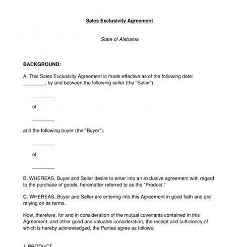 Exclusivity Agreement Template Word