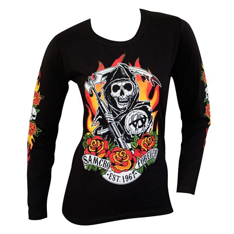 Sons Of Anarchy Womens Black Reaper Flames Long Sleeve Shirt
