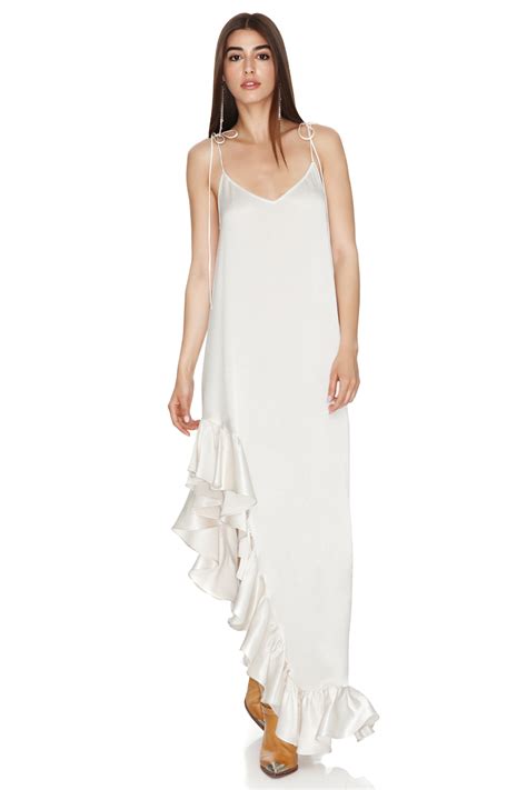 White Asymmetrical Dress With Adjustable Straps Pnk Casual
