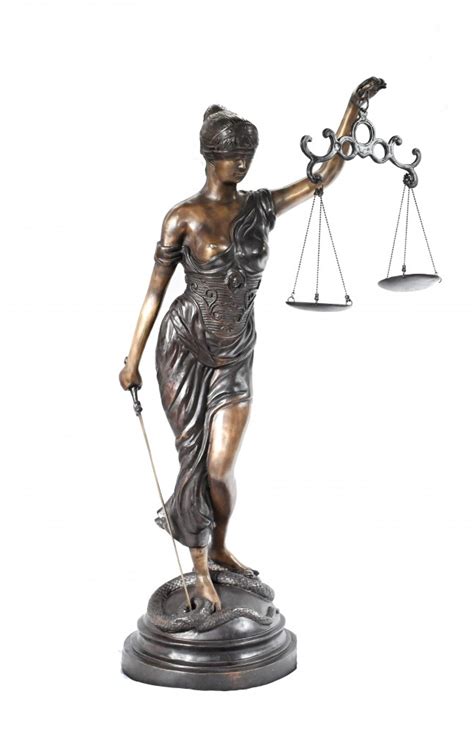 Xl French Bronze Statue Lady Justice Scales Figurine Snake