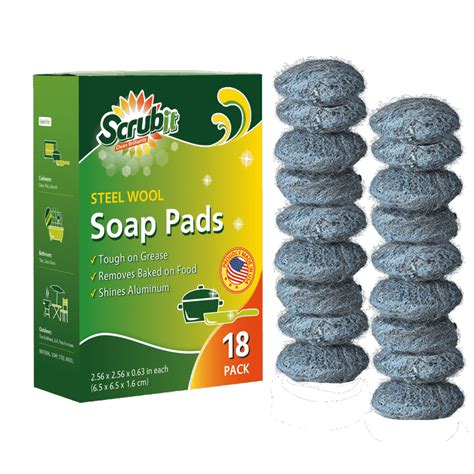 18 Pack Steel Wool Soap Pads Metal Scouring Cooktop Cleaning Pads