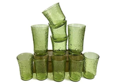 Vintage Green Glassware 1970s Drinking Glasses Anchor Etsy