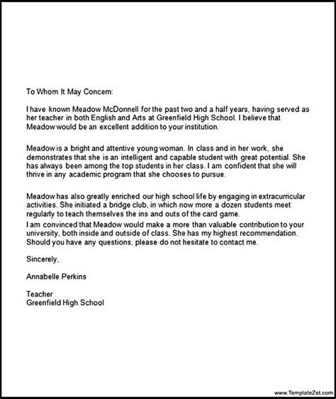 recommendation letter  student   college