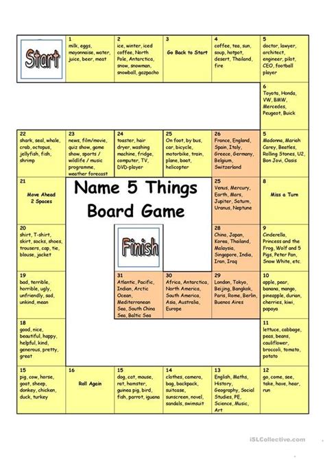 Board Game Name 5 Things English Esl Worksheets For Distance