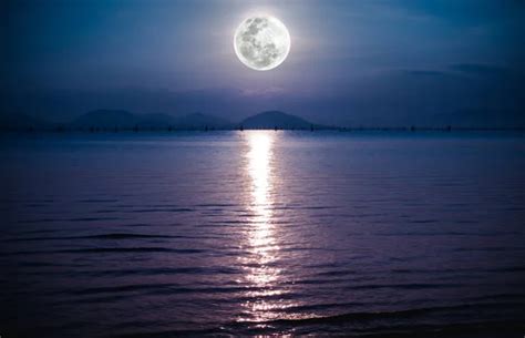 Romantic Scenic With Full Moon On Sea To Night Reflection Of Moon