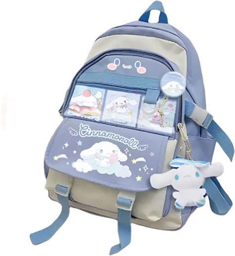 Kawaii Backpack Cute Cartoon Cinnamoroll Kuromi School Bag Bookbag With Brooch Pin And Plush
