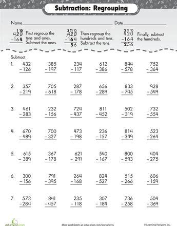 Printables for third grade math students, teachers, and home schoolers. 3-Digit Subtraction with Regrouping | Worksheets