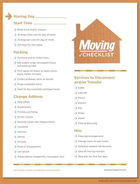 Free Printable Moving Checklist Pdf