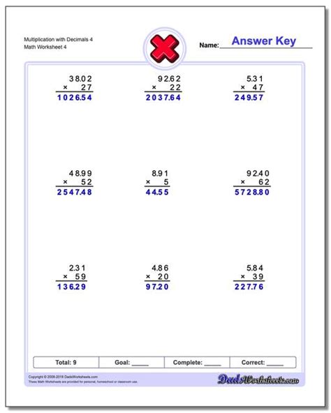 This page has printable worksheets to teach students about multiplying decimal numbers. Multiplication with Decimals