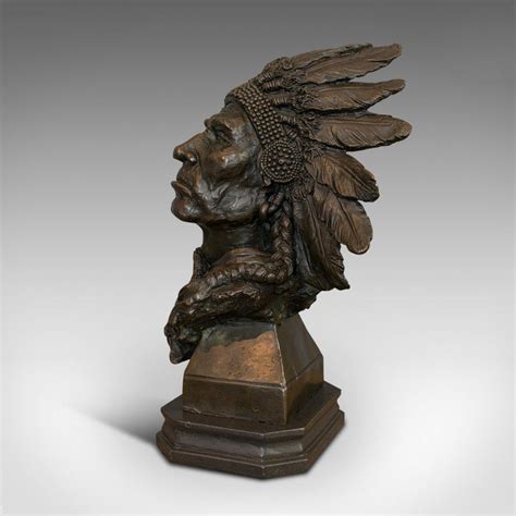 Large Vintage Native American Chief Bust Bronze Sculpture Sioux