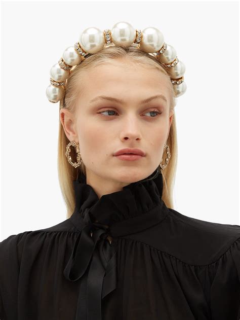 Faux Pearl And Crystal Embellished Headband Dolce And Gabbana
