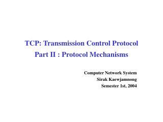Ppt Tcp Transmission Control Protocol Part Ii Protocol Mechanisms