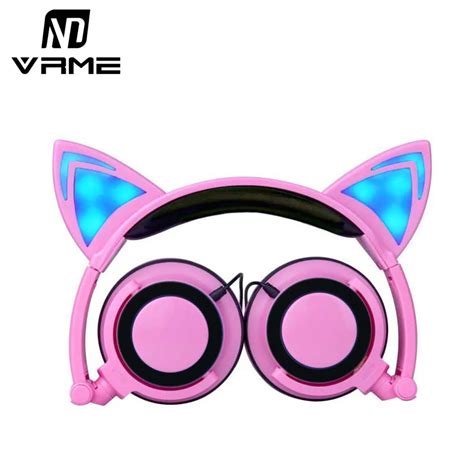 Vrme Cat Ear Headphones Flashing Glowing Cosplay Fancy Foldable Over