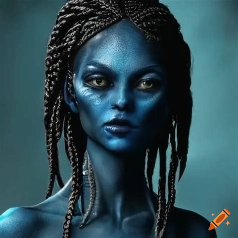Blue Skinned Alien Woman With Black Braided Hair On Craiyon