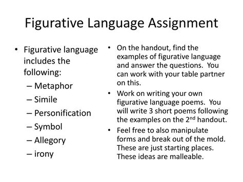 Figurative language is a fun and descriptive way to express your thoughts and words. Figurative Language A Assignment Answers - Use the word ...