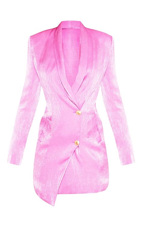 pink pleated shimmer gold button blazer dress prettylittlething usa