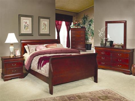 Cherry wood sleigh bedroom set. Louis Philippe Cherry Sleigh Bedroom Set from Coaster ...