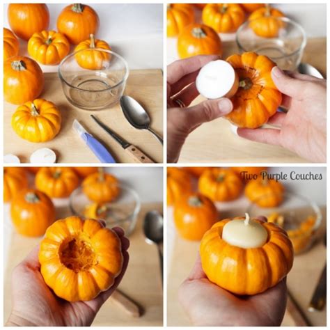 Easy Diy Pumpkin Candle Holders Two Purple Couches