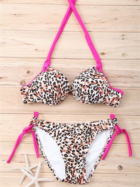 Off Bowknot Halter Leopard Bikini In Leopard Dresslily