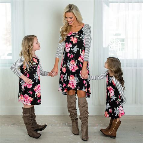 Mommy And Me Clothes Spring Stripe Print Irregular Dress Vestido Mae E Filha Mother Daughter
