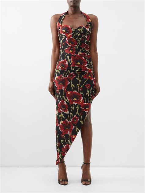 Black Cayla Poppy Print Halterneck Jersey Dress Norma Kamali Matchesfashion Us