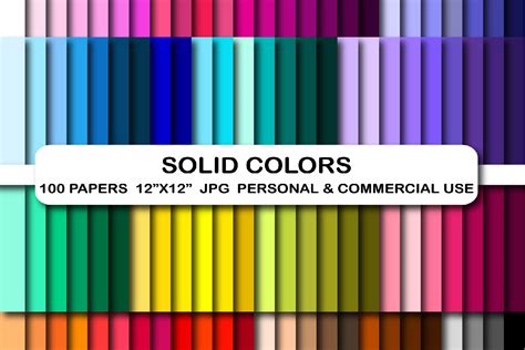 100 Solid Colors Digital Paper Pack Rainbow Scrapbook Papers Graphics