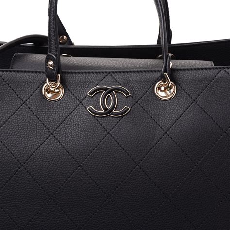 Chanel Bullskin Stitched Large Shopping Bag Black 568933