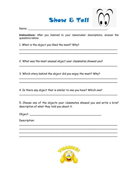 Show And Tell Worksheet Worksheet