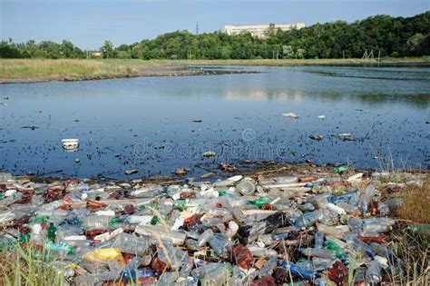 The Lake And The Shore Are Littered With Garbage Stock Image Image Of