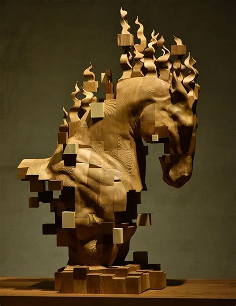 The Pixelated Wood Sculptures Of Hsu Tung Han