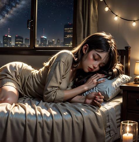 Premium Ai Image Cute Girl In Bed Pillow Blanket Sleeping