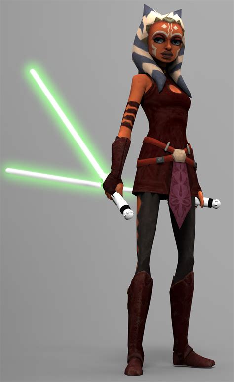 An Animated Character With A Green Light Saber In Her Hand And A Cat On