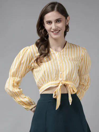 Yellow Strip Front Open Full Sleeve Top At Rs 73600 Long Sleeve Top